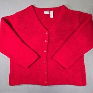 Russ Woman Plus Size Button Front Cardigan Sweater Textured Cardinal Red 22W/24W